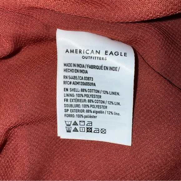 American Eagle Womens M Cotton Linen Belted Lined Mini Skirt Rust Burnt Orange - Picture 6 of 10